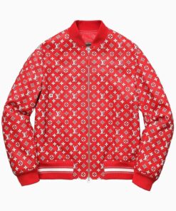 Leather Bomber Varsity Jacket Red 10