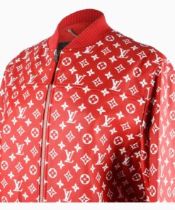 Leather Bomber Varsity Jacket Red 16