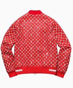 Leather Bomber Varsity Jacket Red 12