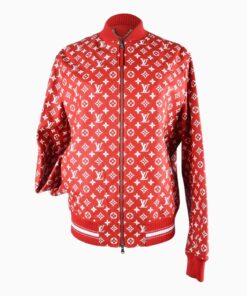 Leather Bomber Varsity Jacket Red 14