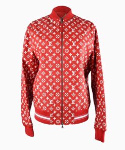 Leather Bomber Varsity Jacket Red
