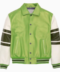 Leather Varsity Jacket Green White Sleeves