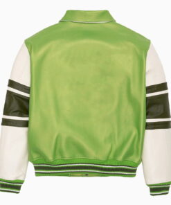 Alternative view of Leather Varsity Jacket Green White Sleeves