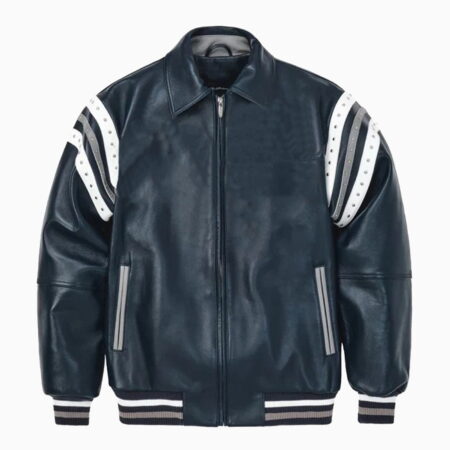 Leather Varsity Jacket Color Navy
