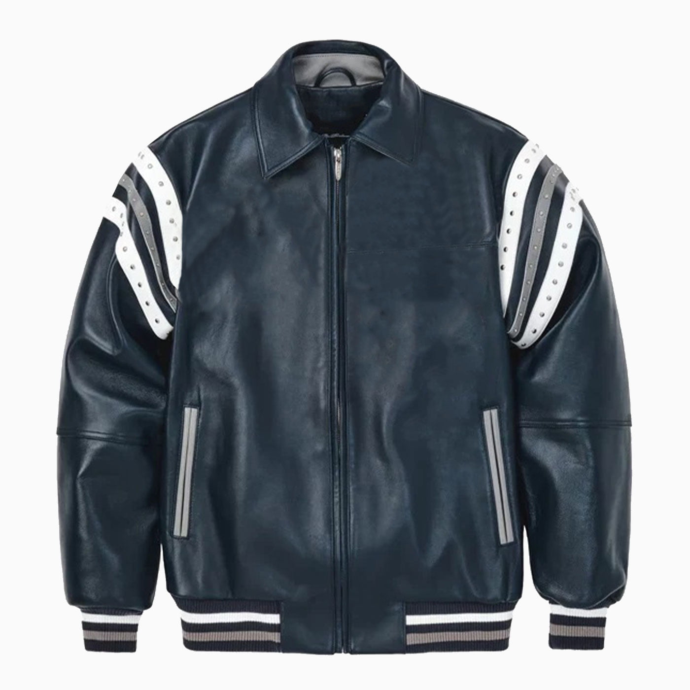 Leather Varsity Jacket Color Navy