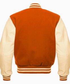 Alternative view of Letterman Base Ball Varsity Jacket College Retro Orange Wool Body And Cream Leather Sleeves Jacket