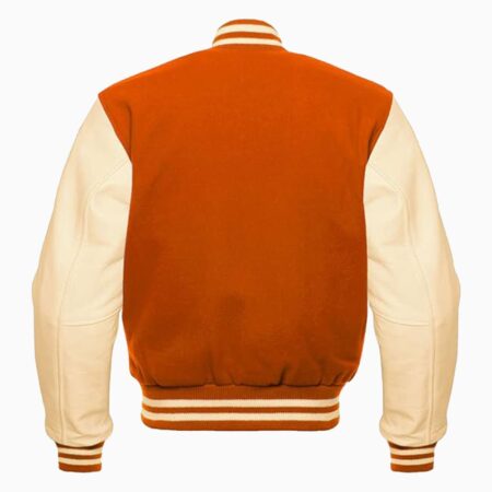 Alternative view of Letterman Base Ball Varsity Jacket College Retro Orange Wool Body And Cream Leather Sleeves Jacket