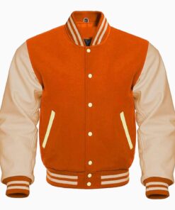 Letterman Base Ball Varsity Jacket College Retro Orange Wool Body And Cream Leather Sleeves Jacket