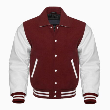 MAROON AND WHITE RETRO VARSITY JACKET