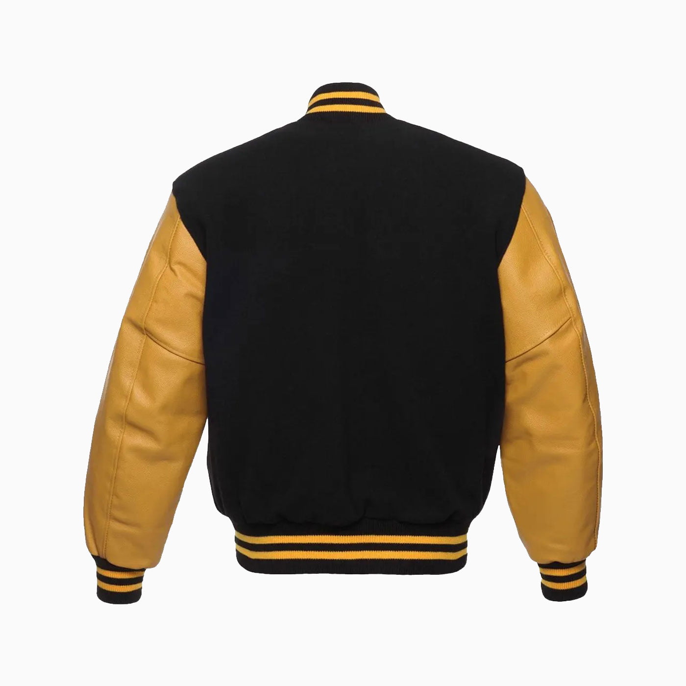 Custom Mens Black Wool Body & Gold Leather Sleeves Varsity Jacket