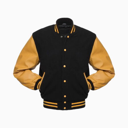 Alternative view of Mens Black Wool Body & Gold Leather Sleeves Varsity Jacket