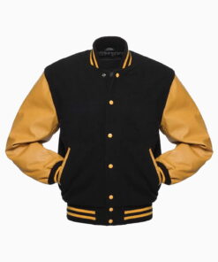 Alternative view of Mens Black Wool Body & Gold Leather Sleeves Varsity Jacket