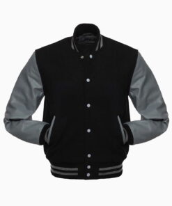 Alternative view of Mens Black Wool Body & Grey Leather Sleeves Varsity Jacket