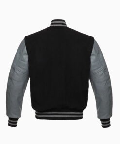 Mens Black Wool Body & Grey Leather Sleeves Varsity Jacket 7 Mens Black Wool Body & Grey Leather Sleeves Varsity Jacket 6