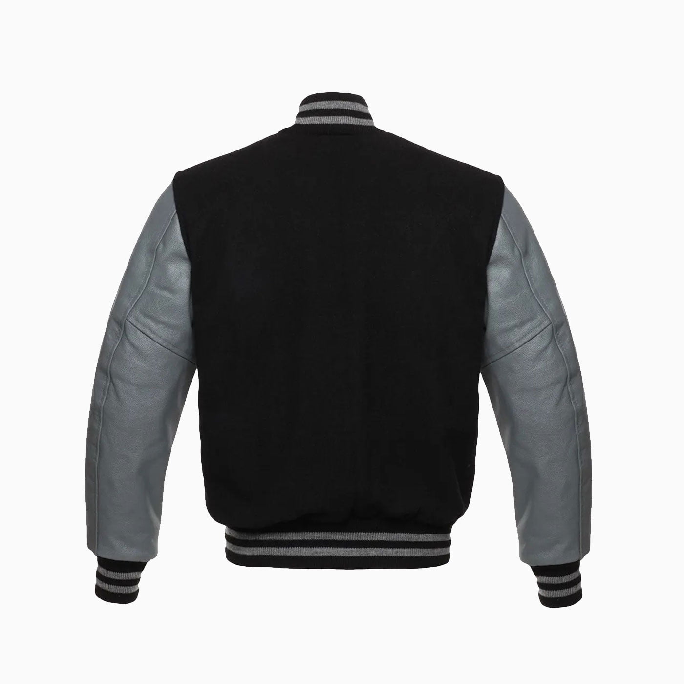 Mens Black Wool Body & Grey Leather Sleeves Varsity Jacket 3 Mens Black Wool Body & Grey Leather Sleeves Varsity Jacket - Image 3