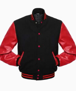 Alternative view of Mens Black Wool Body & Red Leather Sleeves Varsity Jacket