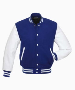 Mens Blue Wool Body & White Leather Sleeves Varsity Jacket