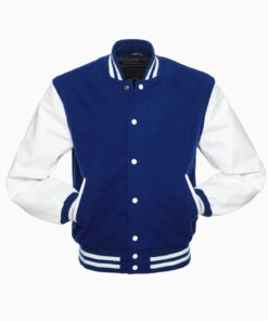 Alternative view of Mens Blue Wool Body & White Leather Sleeves Varsity Jacket