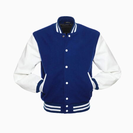 Alternative view of Mens Blue Wool Body & White Leather Sleeves Varsity Jacket