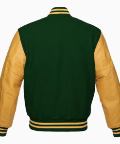 Alternative view of Mens Forest-green Wool Body & Golden Leather Sleeves Varsity Jacket