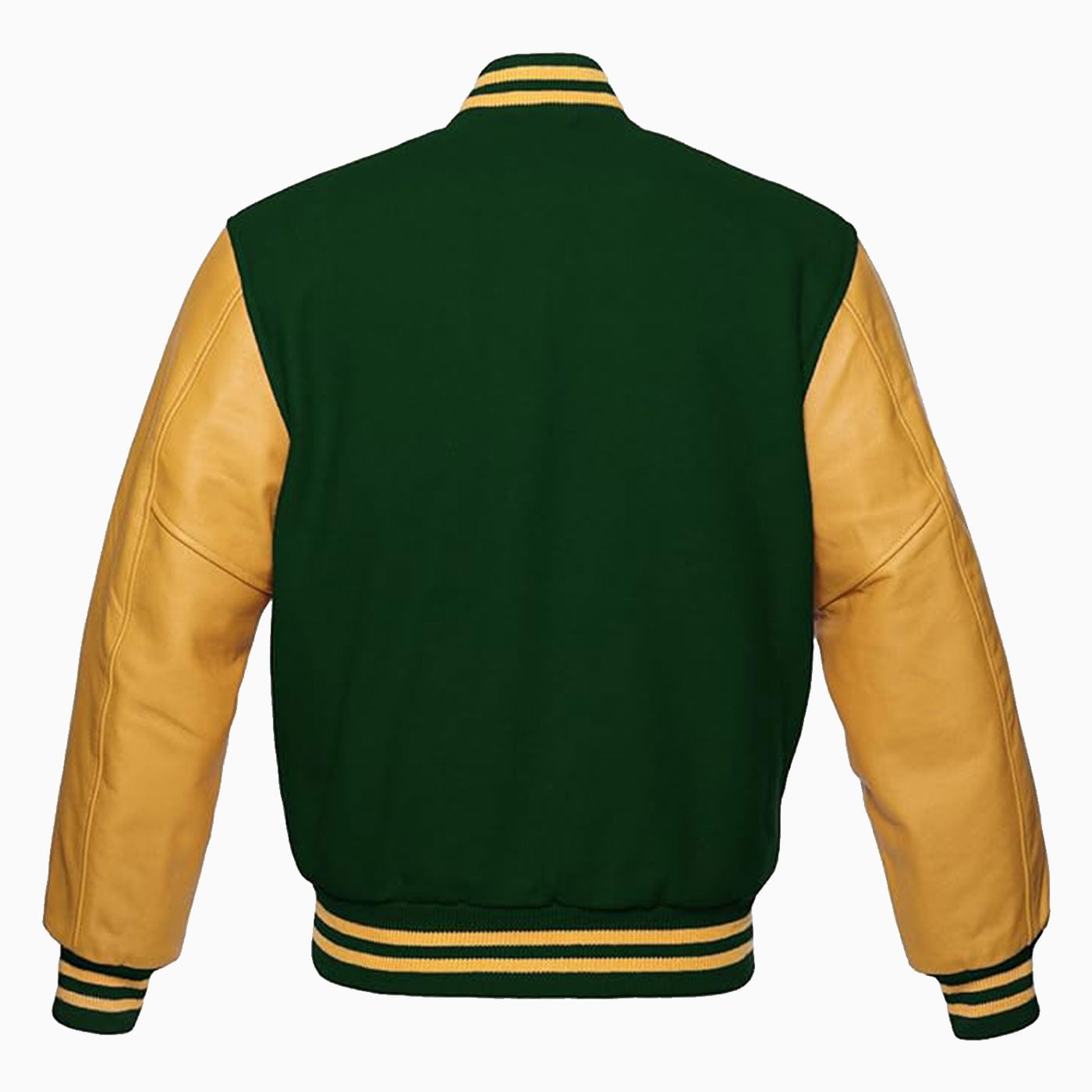 Mens Forest-green Wool Body & Golden Leather Sleeves Varsity Jacket 2 Mens Forest-green Wool Body & Golden Leather Sleeves Varsity Jacket - Image 2