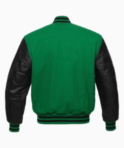 Mens Green Wool Body & Black Leather Sleeves Varsity Jacket - Image 3