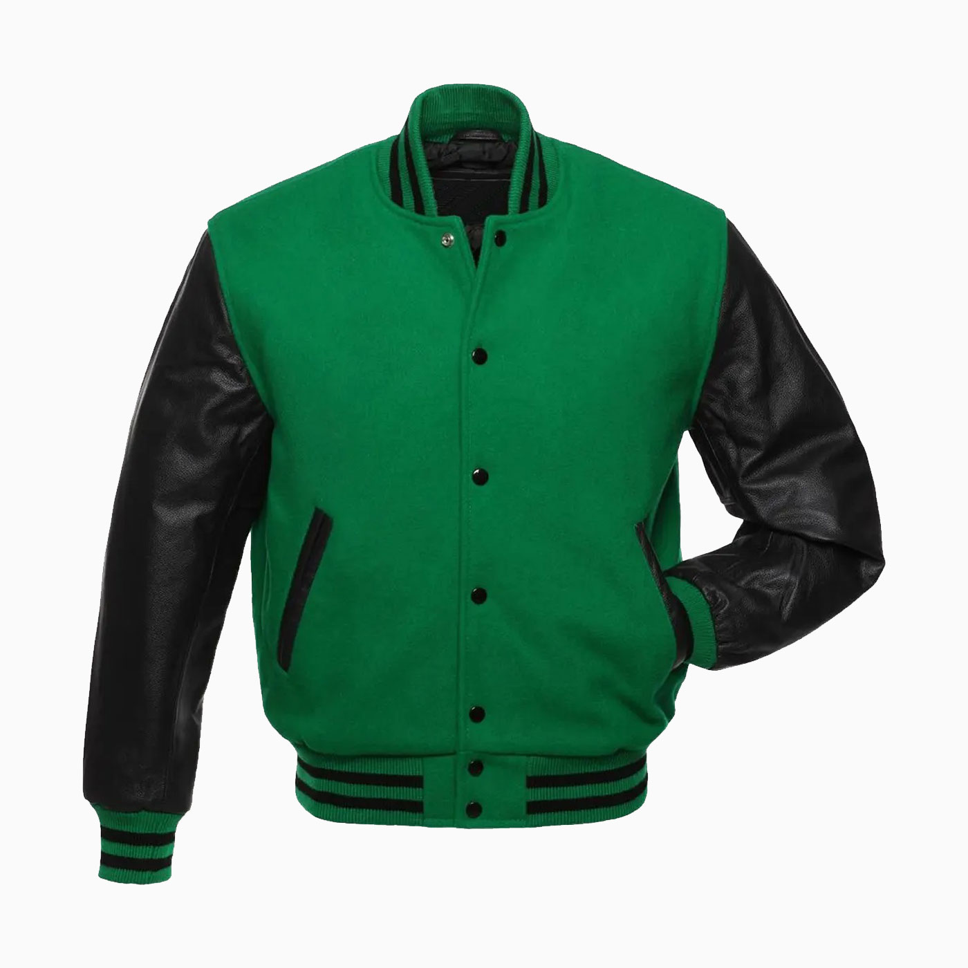 Custom Mens Green Wool Body & Black Leather Sleeves Varsity Jacket ...