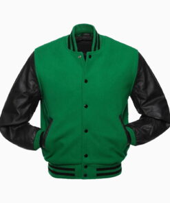 Alternative view of Mens Green Wool Body & Black Leather Sleeves Varsity Jacket