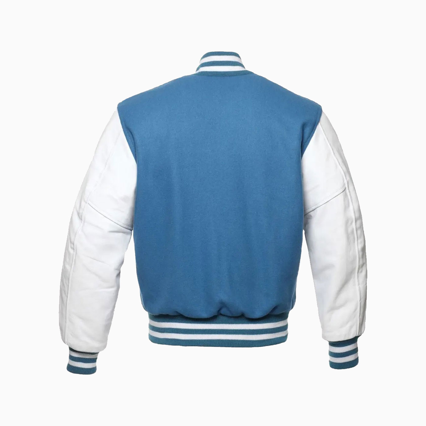Custom Mens Light Blue Wool Body & White Leather Sleeves Varsity Jacket ...