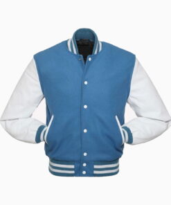 Alternative view of Mens Light Blue Wool Body & White Leather Sleeves Varsity Jacket