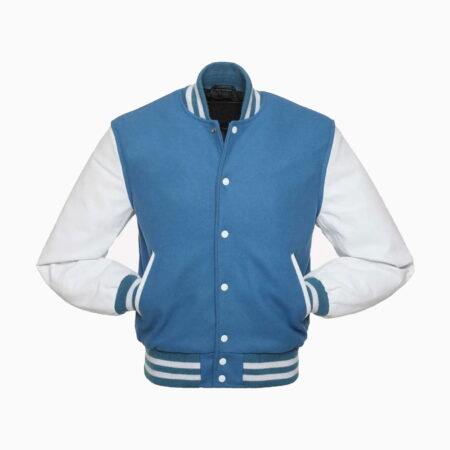 Alternative view of Mens Light Blue Wool Body & White Leather Sleeves Varsity Jacket