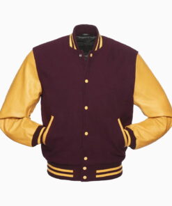 Alternative view of Mens Maroon Wool Body & Gold Leather Sleeves Varsity Jacket