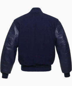 Mens Navy Blue Wool Body & Navy Leather Sleeves Varsity Jacket - Image 3