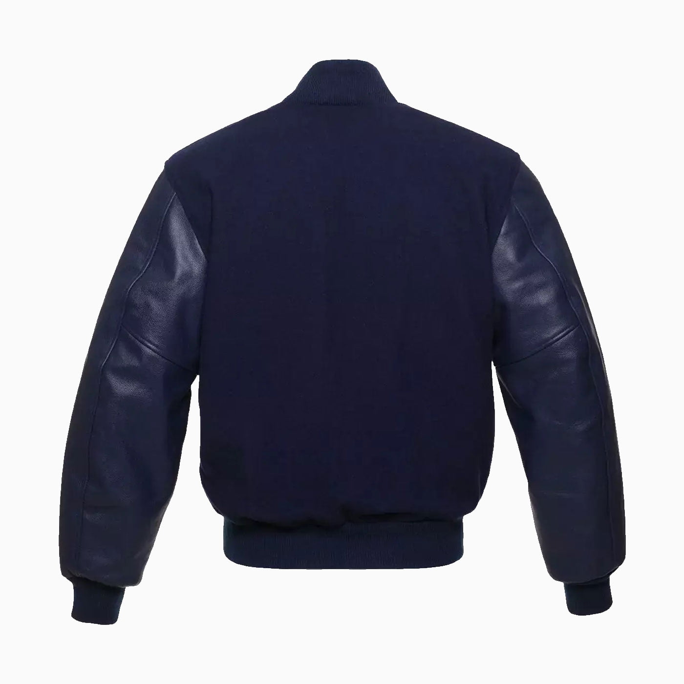 Mens Navy Blue Wool Body & Navy Leather Sleeves Varsity Jacket 3 Mens Navy Blue Wool Body & Navy Leather Sleeves Varsity Jacket - Image 3