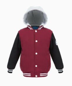 Men’s Padded FLEECE VARSITY Jacket Letterman Baseball Zip-off hood