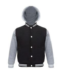 Men’s Padded FLEECE VARSITY Jacket Letterman Baseball Zip-off hood