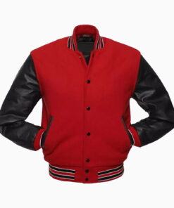 Alternative view of Red Wool Body & Black Leather Sleeves Varsity Jacket