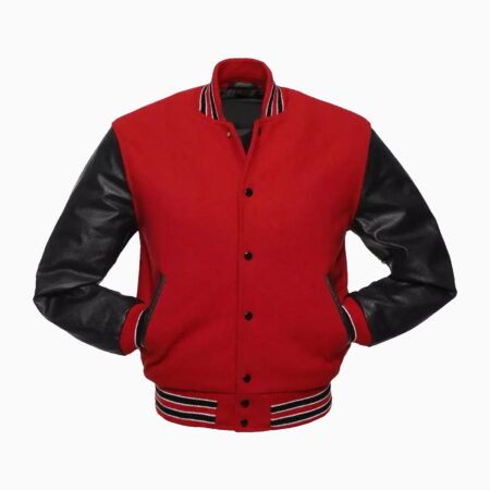 Alternative view of Red Wool Body & Black Leather Sleeves Varsity Jacket
