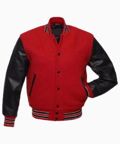 Red Wool Body & Black Leather Sleeves Varsity Jacket