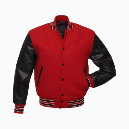 Red Wool Body & Black Leather Sleeves Varsity Jacket