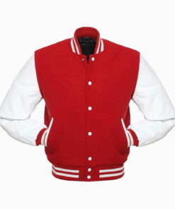 Alternative view of Mens Red Wool Body & White Leather Sleeves Varsity Jacket