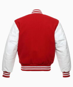 Mens Red Wool Body & White Leather Sleeves Varsity Jacket - Image 3