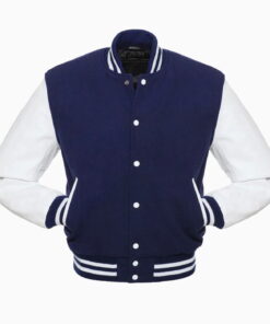 Alternative view of Mens Royal Blue Wool Body & White Leather Sleeves Varsity Jacket