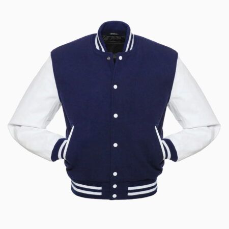 Alternative view of Mens Royal Blue Wool Body & White Leather Sleeves Varsity Jacket