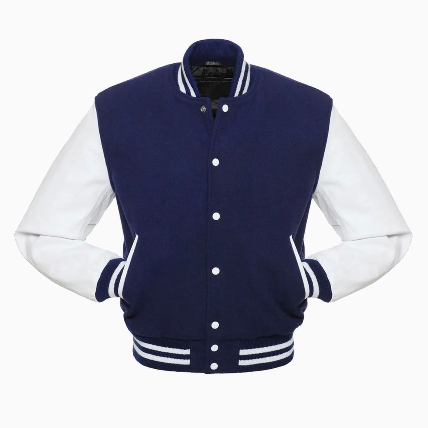 Mens Royal Blue Wool Body & White Leather Sleeves Varsity Jacket 2 Mens Royal Blue Wool Body & White Leather Sleeves Varsity Jacket - Image 2