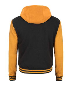 Alternative view of Mens Yellow and Black Varsity Letterman Jacket with Hood