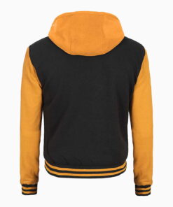 Alternative view of Mens Yellow and Black Varsity Letterman Jacket with Hood