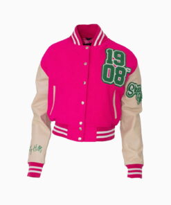 Pink Crop Leather Varsity Jacket