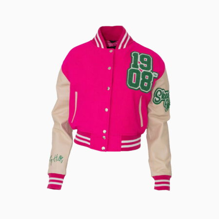 Pink Crop Leather Varsity Jacket