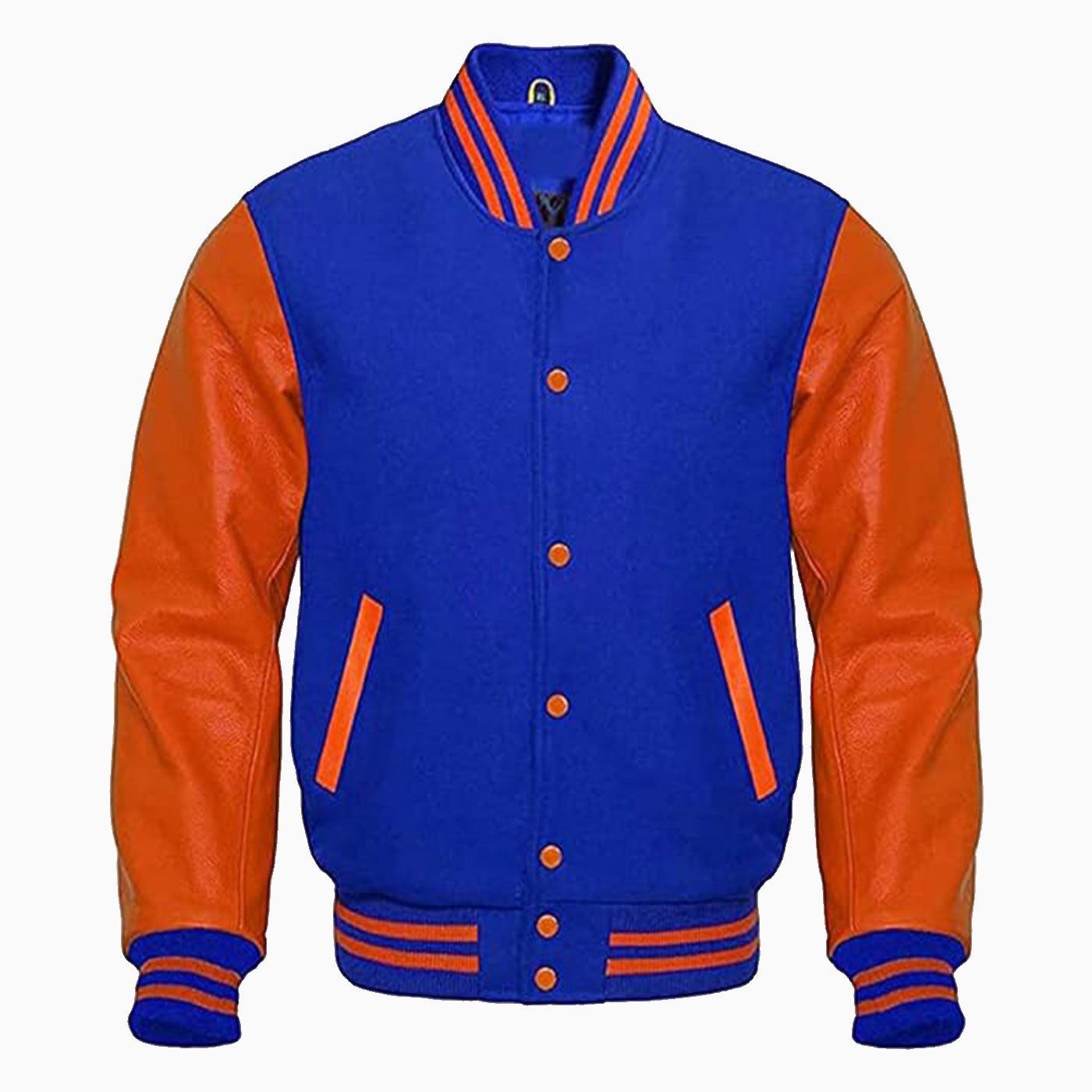 Custom Premium Letterman Baseball School College Varsity Jacket Royal Blue Wool & Orange Cowhide